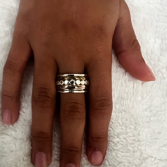 Tri-Tone Sterling Silver Spinner Stress Anxiety Relief Ring - Picture 4 of 7